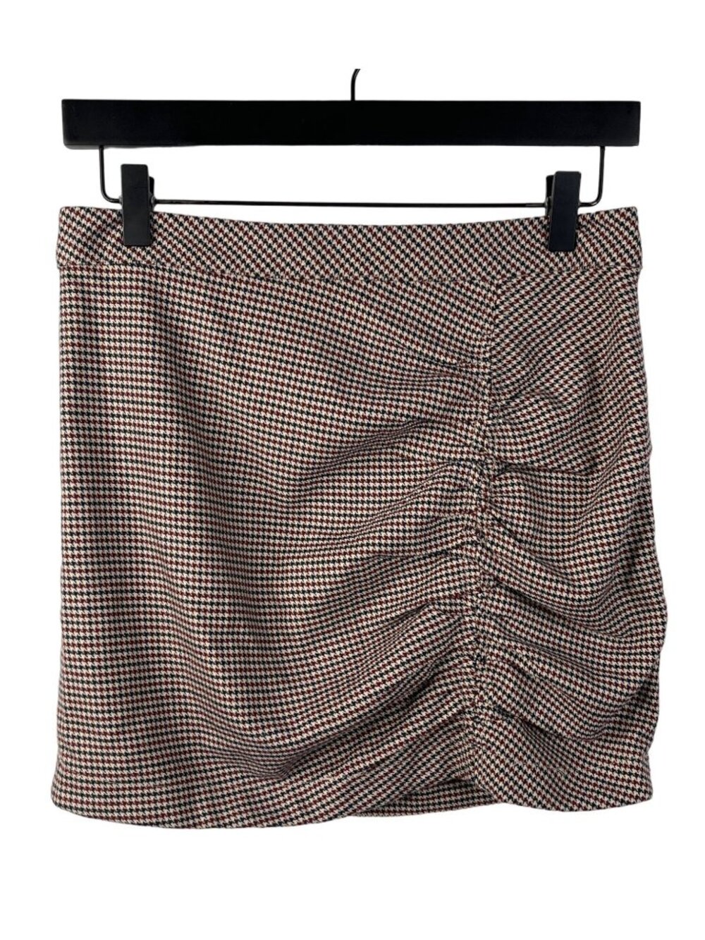 Free People Mini Skirt Womens Size 4 Brown Houndstooth Ruched Casual
